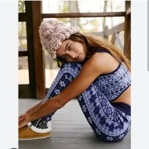 Free People Away With Me Leggings in Fair Isle Print Blue L